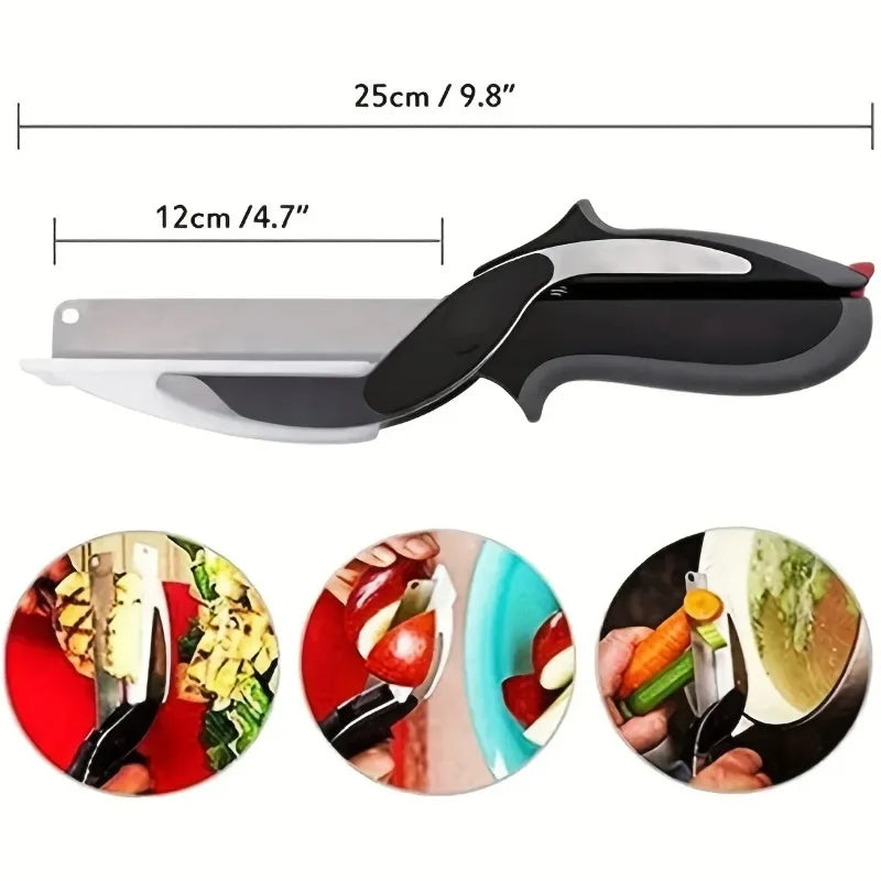 Gulfixes® 2 in 1 Salad Chopper Vegetable Cutter with Built-in Cutting Board Food Cutter Kitchen Scissors Cut Vegetables Cut Fruits