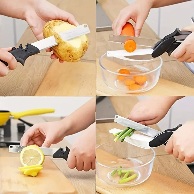 Gulfixes® 2 in 1 Salad Chopper Vegetable Cutter with Built-in Cutting Board Food Cutter Kitchen Scissors Cut Vegetables Cut Fruits