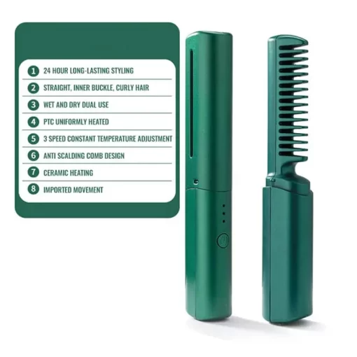 Gulfixes® Travel Comb Cordless Rechargeable Hair Straightener